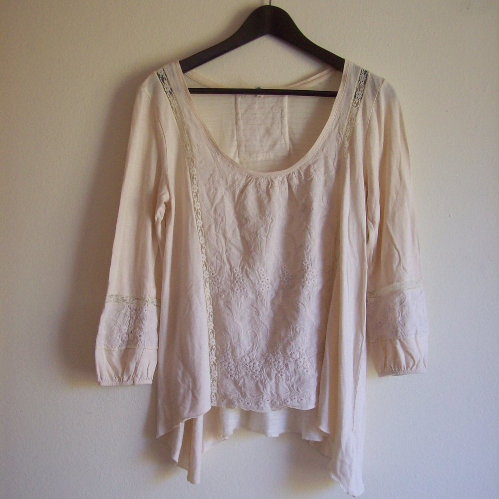 Anthropologie Cream Cotton Eyelet Top SZ-S